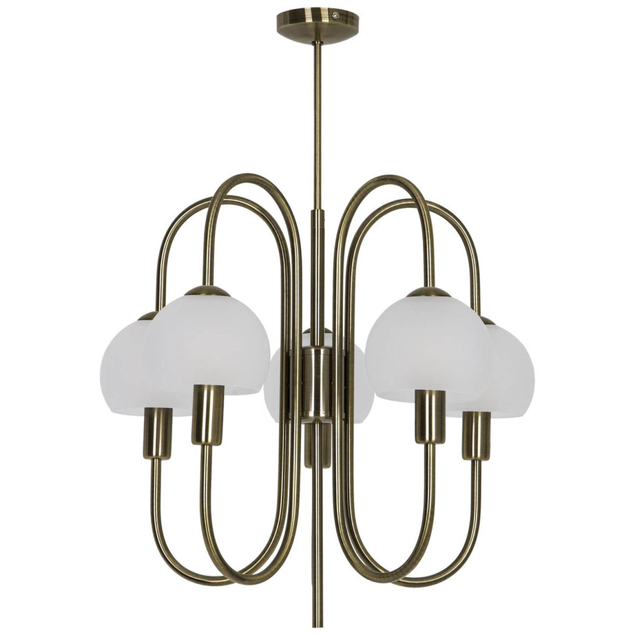 Pendant Ceiling Light 5 Way Antique Brass Adjustable Height Frosted (Dia)50cm - Image 1