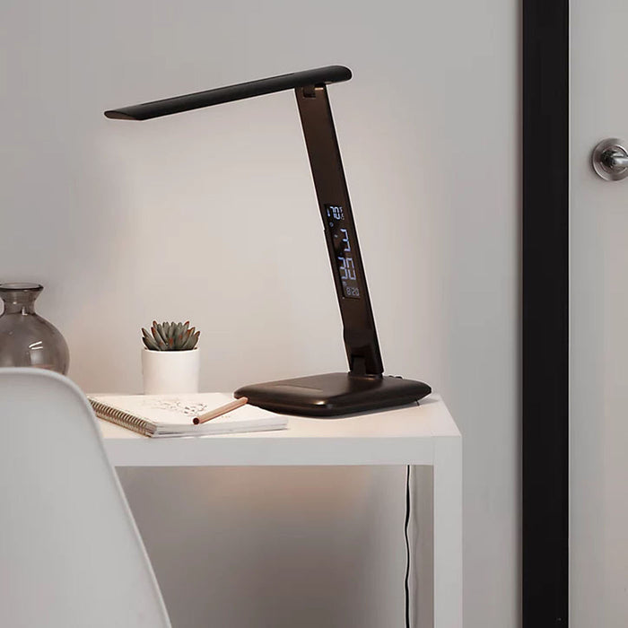LED Desk Lamp Table Light Black Dimmable USB Modern Integrated Clock Calendar - Image 2
