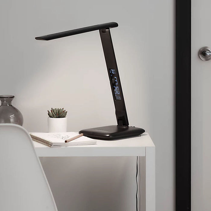 LED Desk Lamp Table Light Black Dimmable USB Modern Integrated Clock Calendar - Image 3