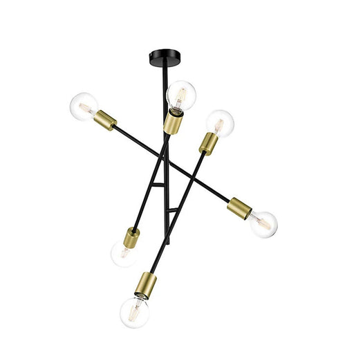 Ceiling Light 6 Way Pendant Black Gold Effect Contemporary Bedroom Living Room - Image 1