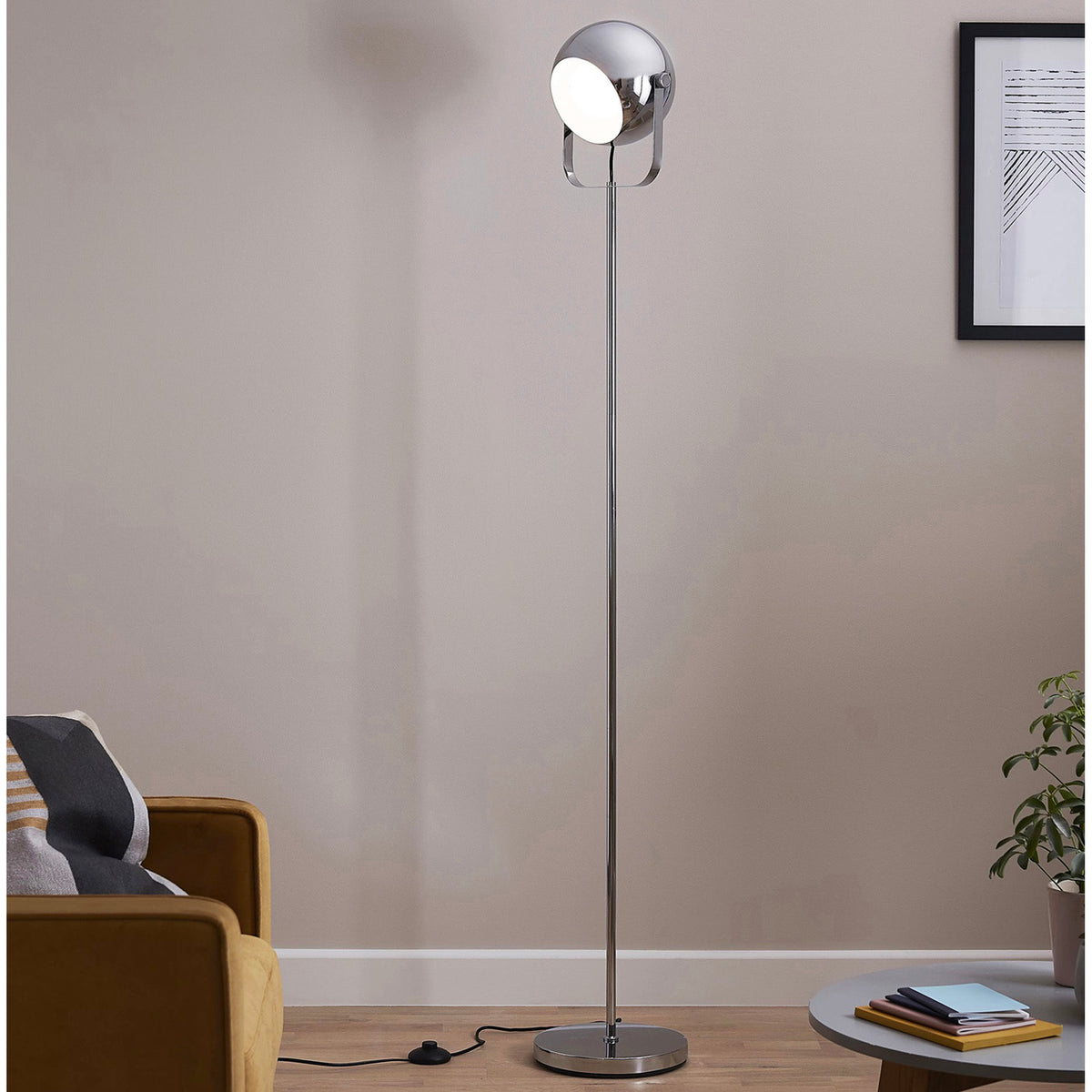 Floor Lamp Round Metal Shade Chrome Effect Roccheta Livingroom Bedroom (H)1660mm - Image 1