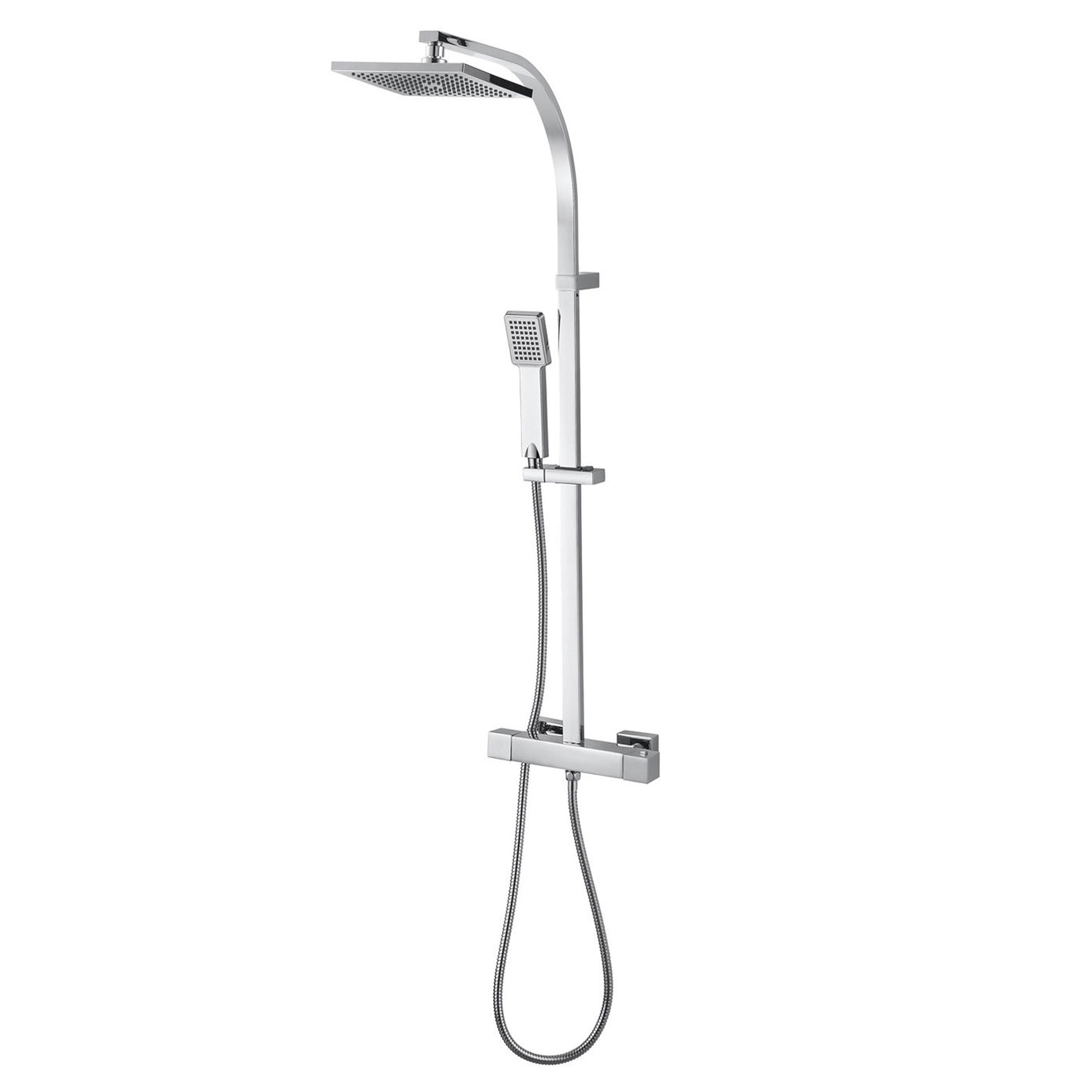 Shower Mixer Bathroom Thermostatic Chrome Twin Square Head Riser Rail Modern - Image 1
