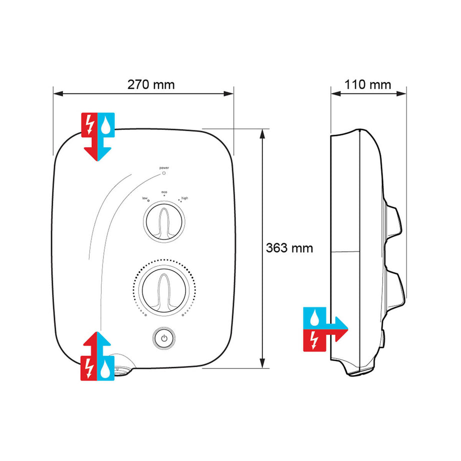 Mira Pumped Mixer Shower Electric 9.8kW White 4 Spray Pattern Round Head - Image 3