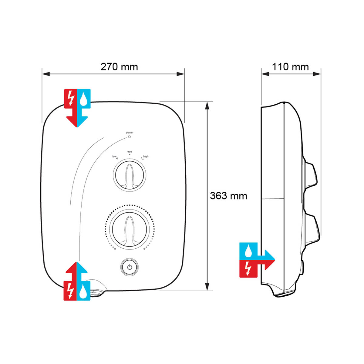 Mira Pumped Mixer Shower Electric 9.8kW White 4 Spray Pattern Round Head - Image 3