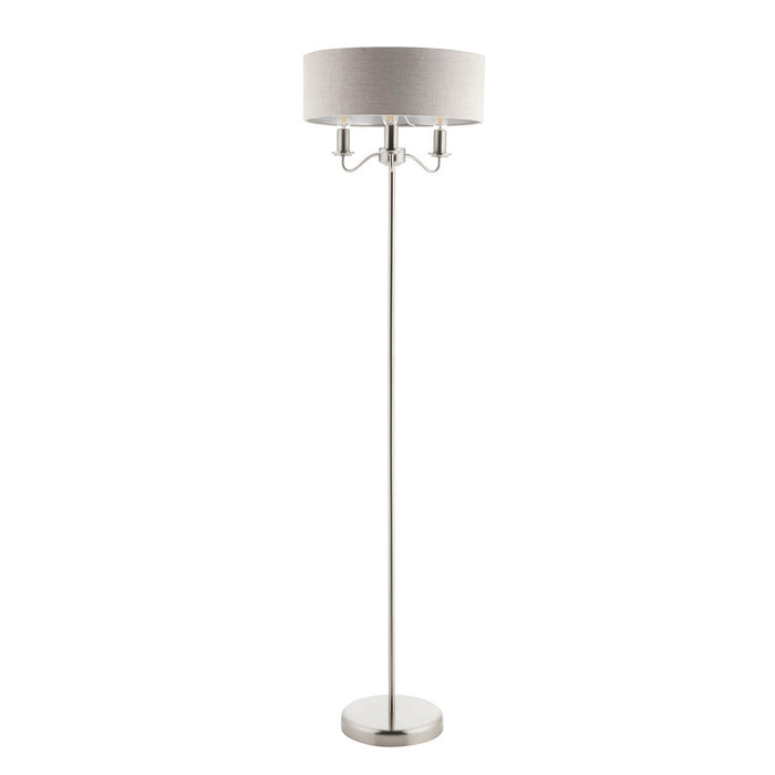 Floor Lamp Grey Nickel Effect Classic Drum Shade Bedroom Livingroom 1.5m - Image 2