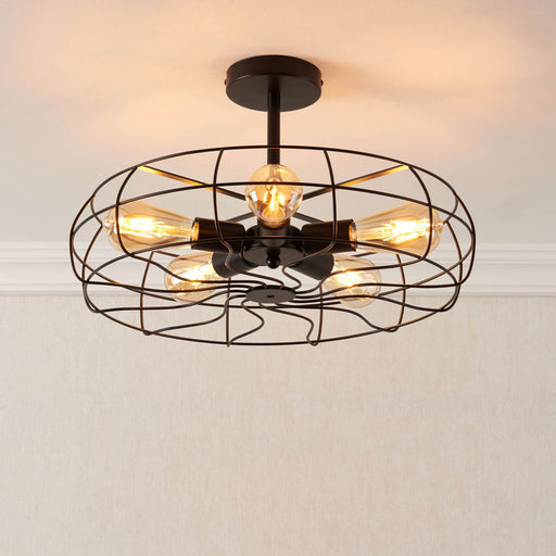 Ceiling Light 5 Way Matt Steel Black Modern Cage Design Industrial Indoor - Image 1