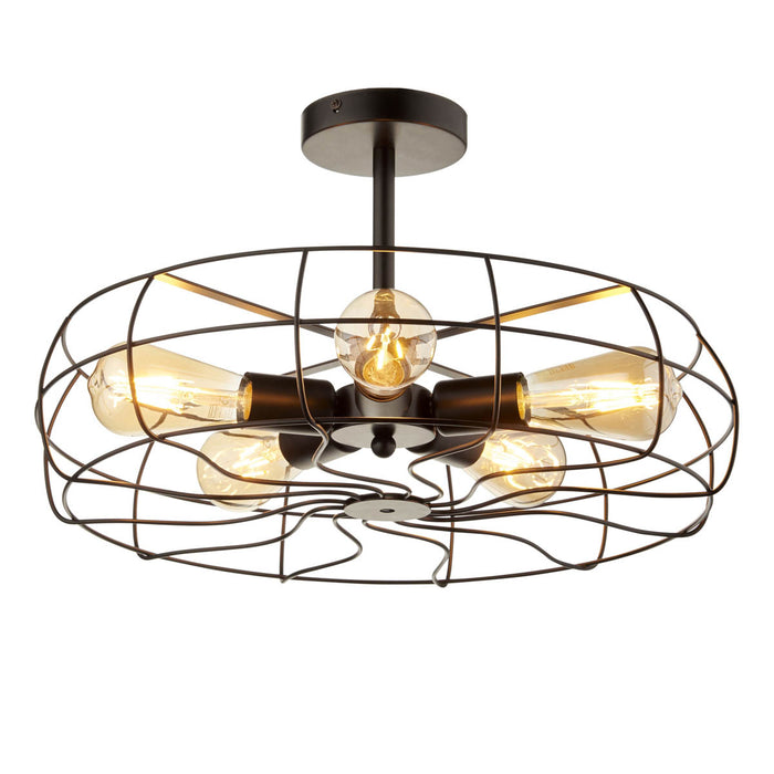 Ceiling Light 5 Way Matt Steel Black Modern Cage Design Industrial Indoor - Image 3