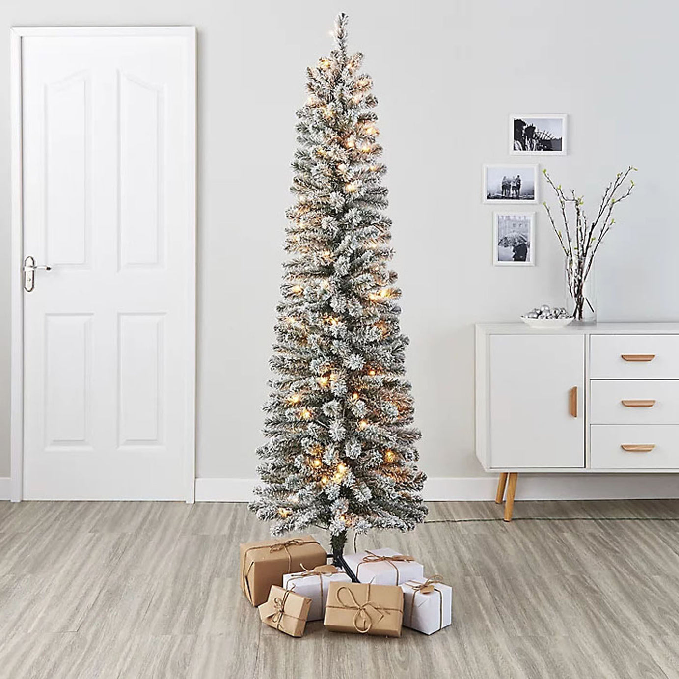Christmas Tree Artificial Olan Pre-lit LED 100 Warm White Snowy Wrapped 6ft - Image 2