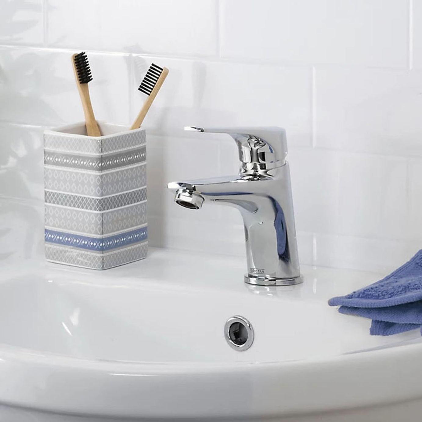 Bristan Basin Tap Mixer Chrome Single Lever Clicker Waste Ceramic Cartridge - Image 3