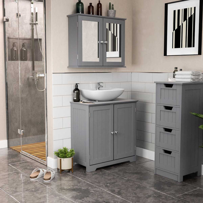 Bathroom Cabinet Double Mirrored Matt Grey Wall Mounted (H)470mm (W)570mm - Image 2