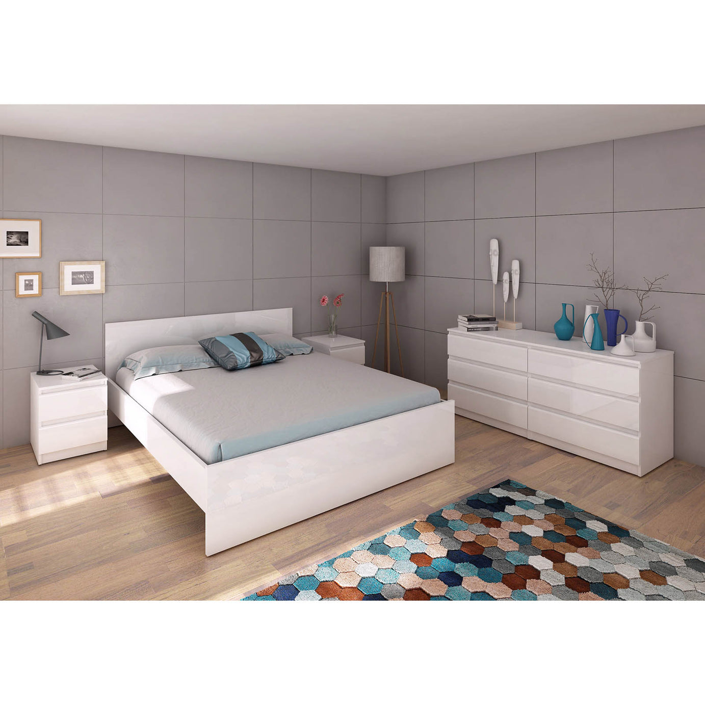 Bedside Table Gloss White 2 Drawer Wooden Bedroom Living Room Cabinet Storage - Image 4