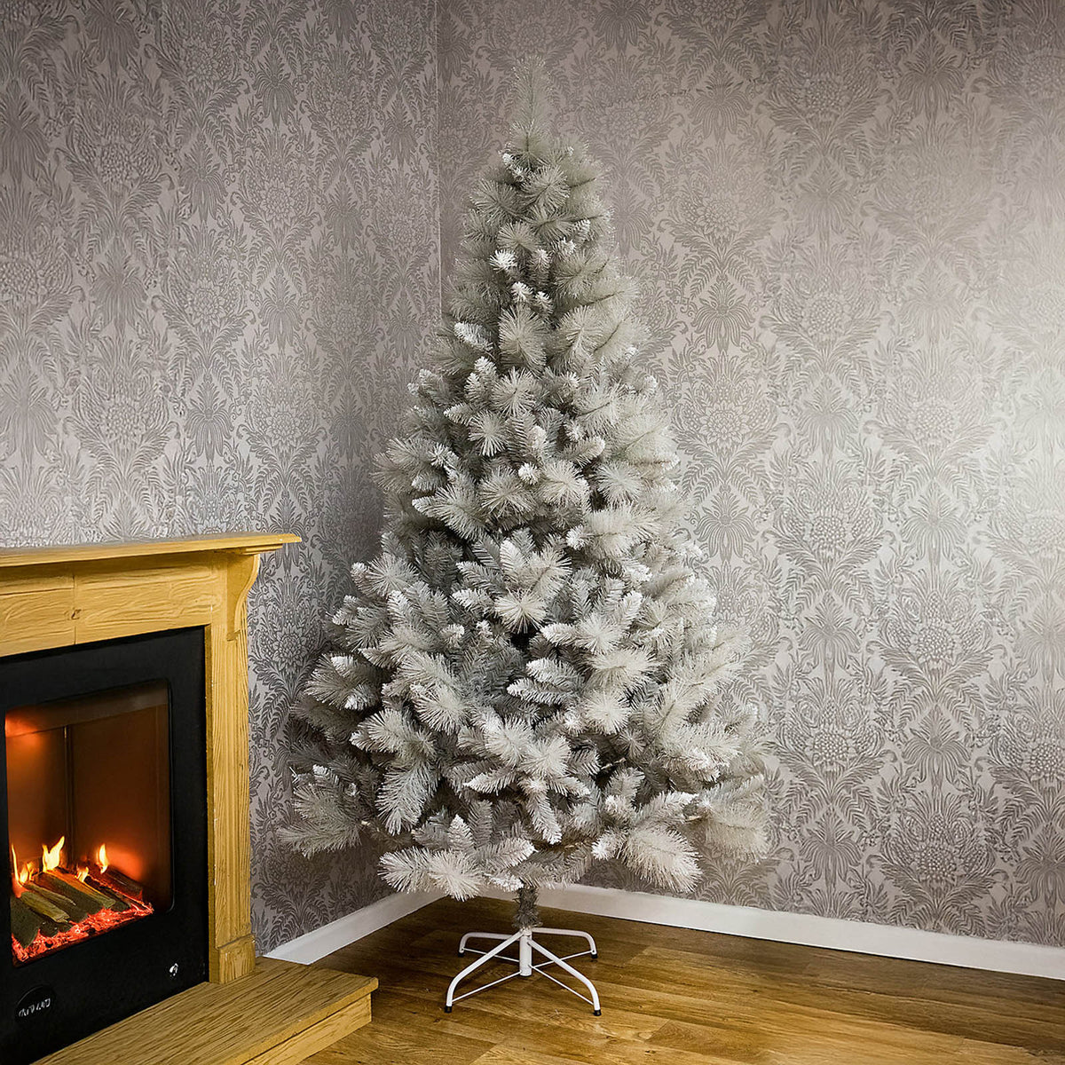 Silver Tipped Fir Artificial Christmas Tree 6ft Grey Hinged Full Xmas - Image 1