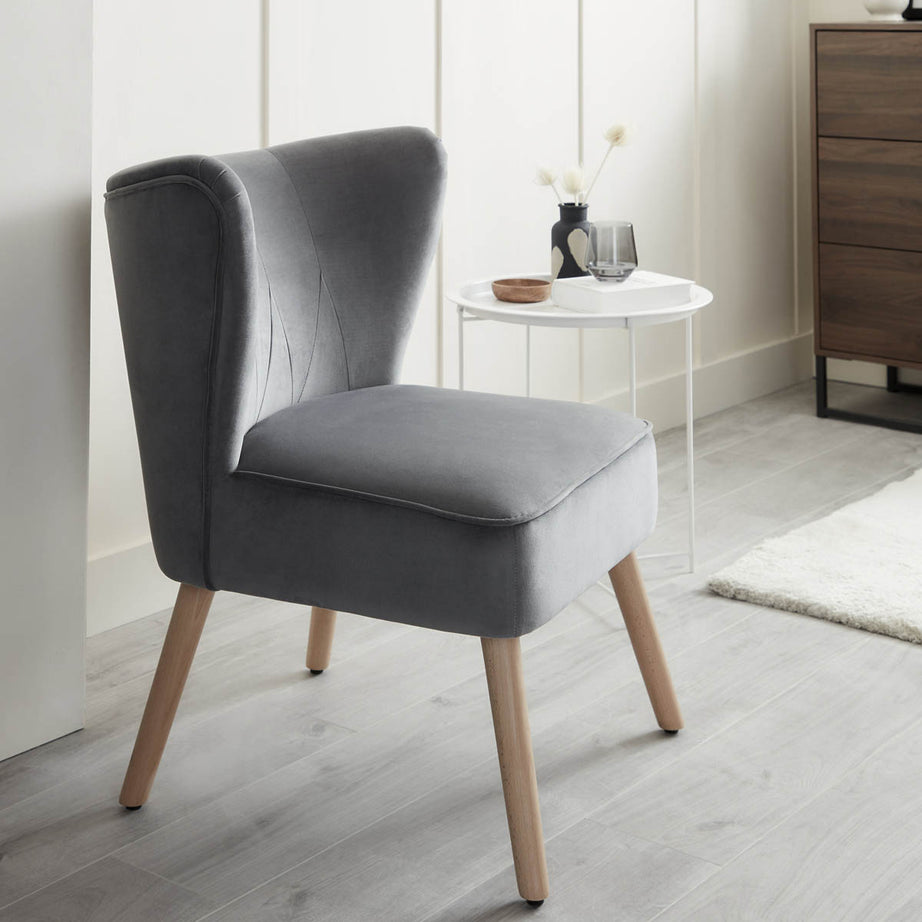 Zorita Occasional Chair Grey Velvet Effect Anti Slip (H)830mm (W)650mm (D)715mm - Image 4