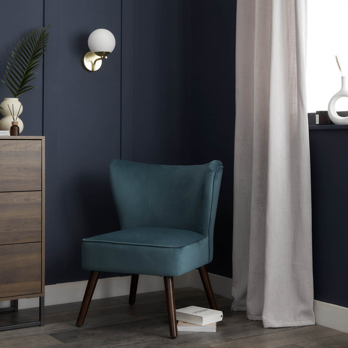 Zorita Occasional Chair Teal Velvet Effect Rectangular (H)830 (W)650 (D)715mm - Image 3