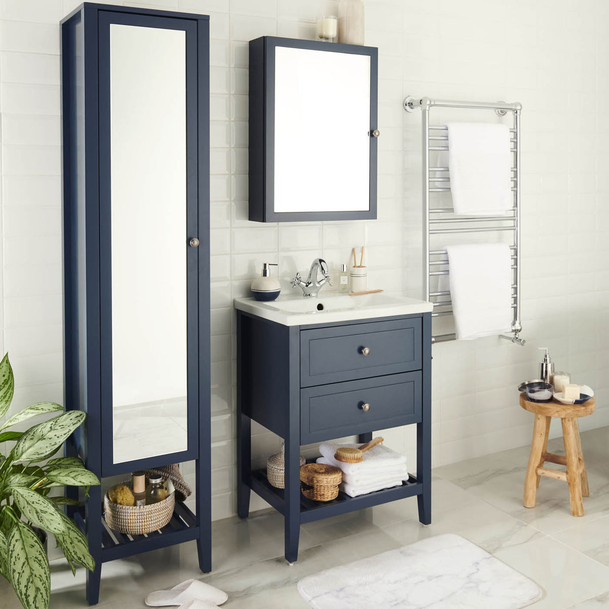 Bathroom Vanity Unit Satin Blue Freestanding 2 Drawers Cabinet Shelve Storage - Image 2