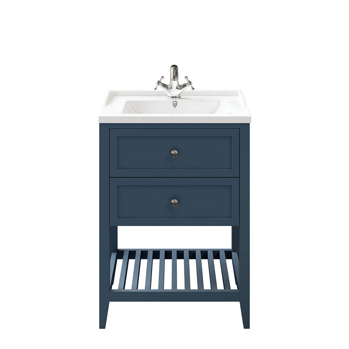 Bathroom Vanity Unit Satin Blue Freestanding 2 Drawers Cabinet Shelve Storage - Image 5