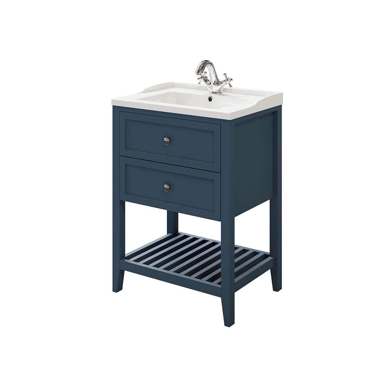Bathroom Vanity Unit Satin Blue Freestanding 2 Drawers Cabinet Shelve Storage - Image 6