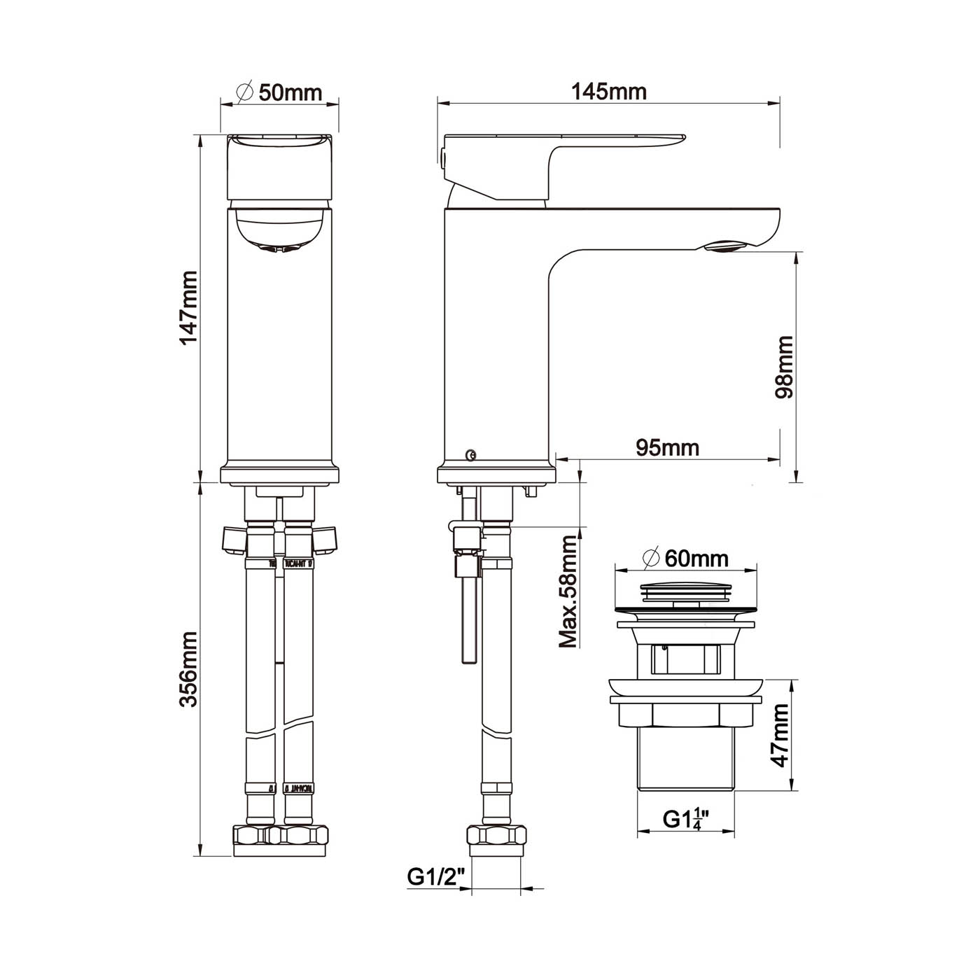 Bathroom Basin Tap Mono Mixer Full Turn Chrome Modern Single Lever Faucet - Image 3