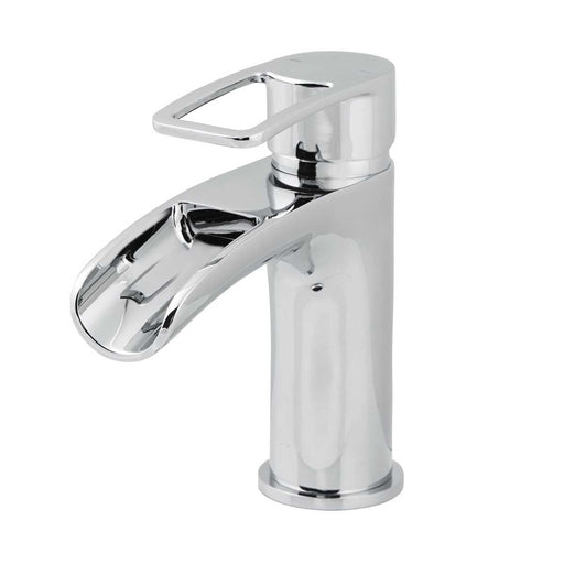 Basin Mono Mixer Tap Small Brass Chrome Effect Waterfall Spout Contemporary - Image 1