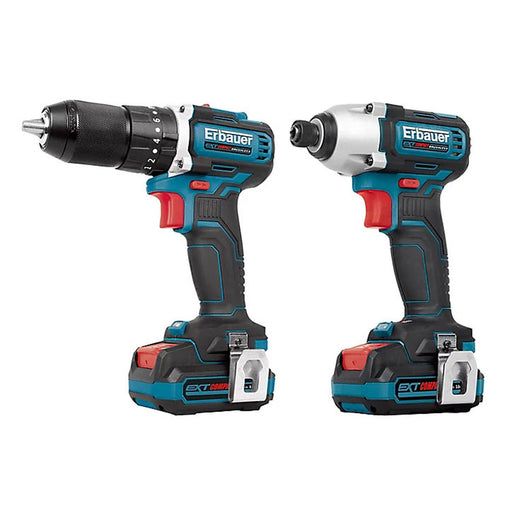Erbauer Power Tool Kit Combi Drill Impact Driver Brushless Cordless 2 Batteries - Image 1