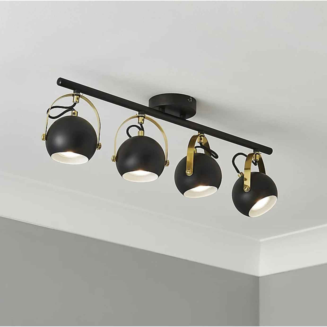 Ceiling Spotlight Bar 4 Way Matt Black Multi Arm Globe Modern Adjustable Retro - Image 1