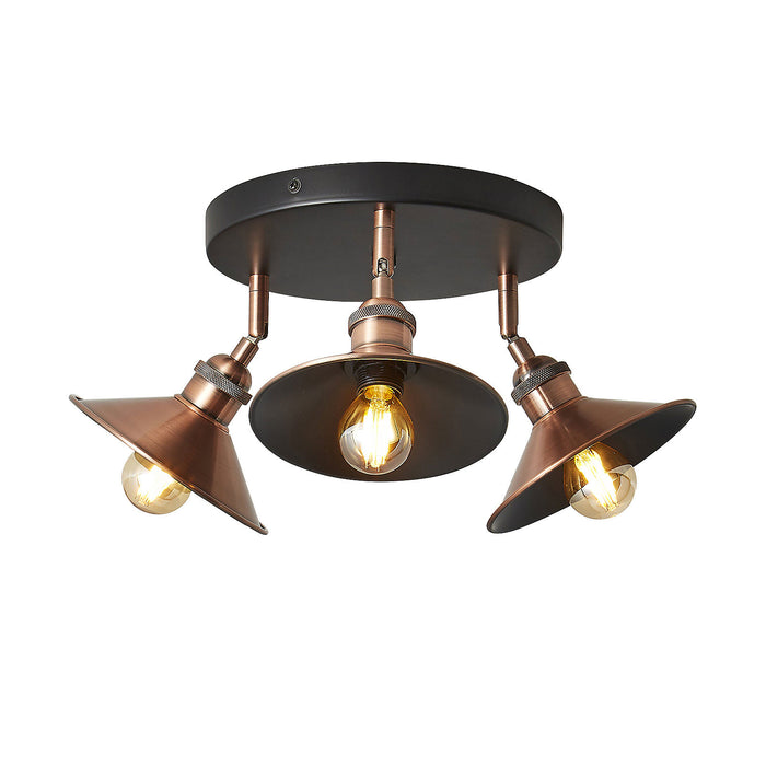 Ceiling Light Spotlight 3 Way Copper Effect Living Room Kitchen Industrial 28W - Image 1