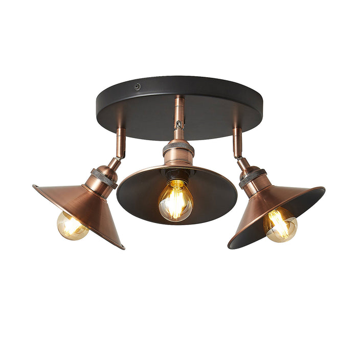 LED Ceiling Light Spotlight 3 Way Metal Copper Effect Living Room Kitchen 28W - Image 1