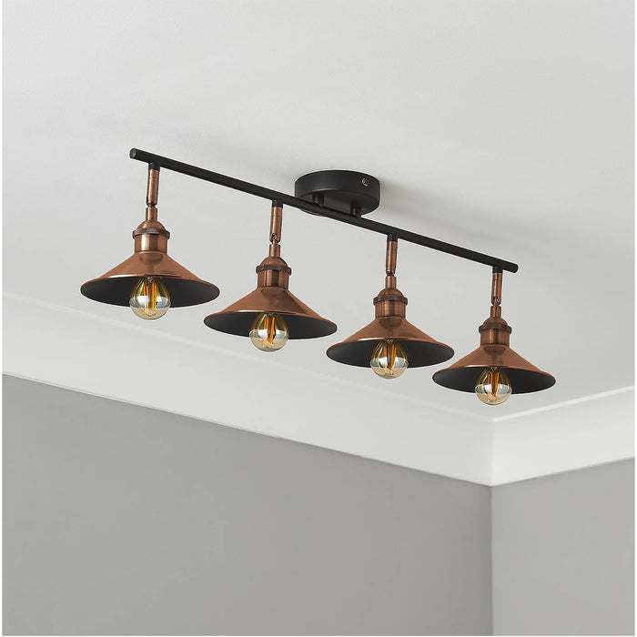 Bureau Spotlight Bar Satin Black Copper Effect Mains-powered 4 Lamp Retro Design - Image 3