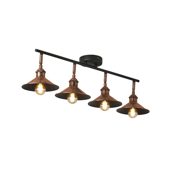Bureau Spotlight Bar Satin Black Copper Effect Mains-powered 4 Lamp Retro Design - Image 4