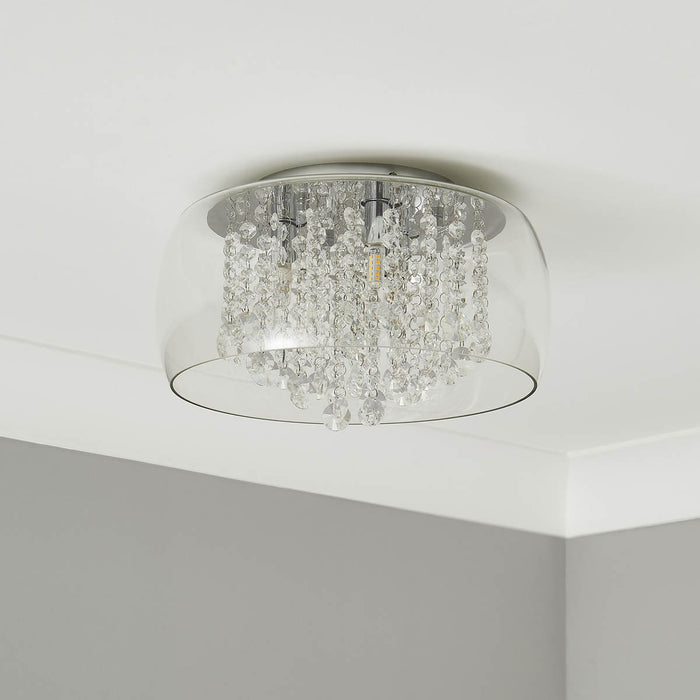 Ceiling Light Beaded Glass Shade Crystal Transparent Modern Bedroom Livingroom - Image 1