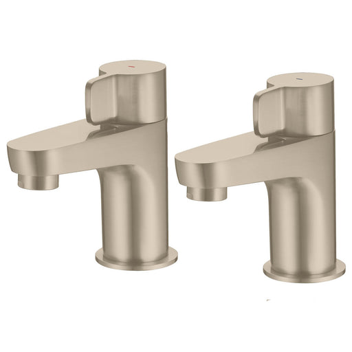 Bath Pillar Tap Nickel Effect Lever Bathroom Cold Hot 1/4 Turn Modern Pair - Image 1