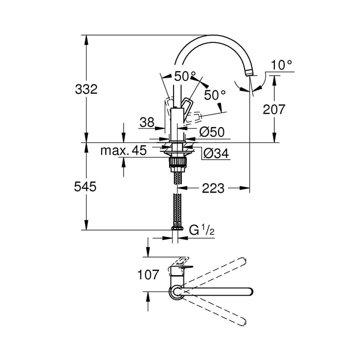 Kitchen Sink Mixer Tap Stainless Steel Single Lever Swivel Spout Modern Faucet - Image 2