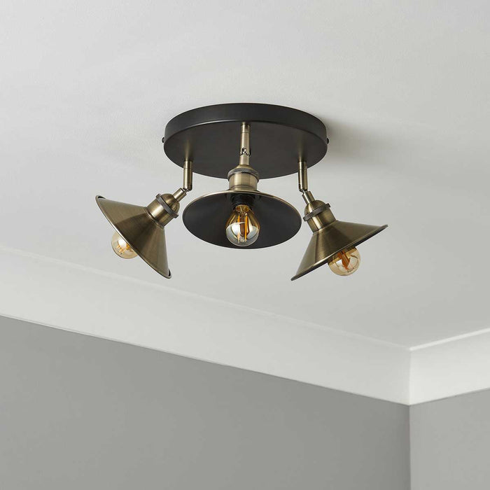 LED Ceiling Spotlight 3 Way Satin Black Antique Brass Effect Litchen Dining - Image 3