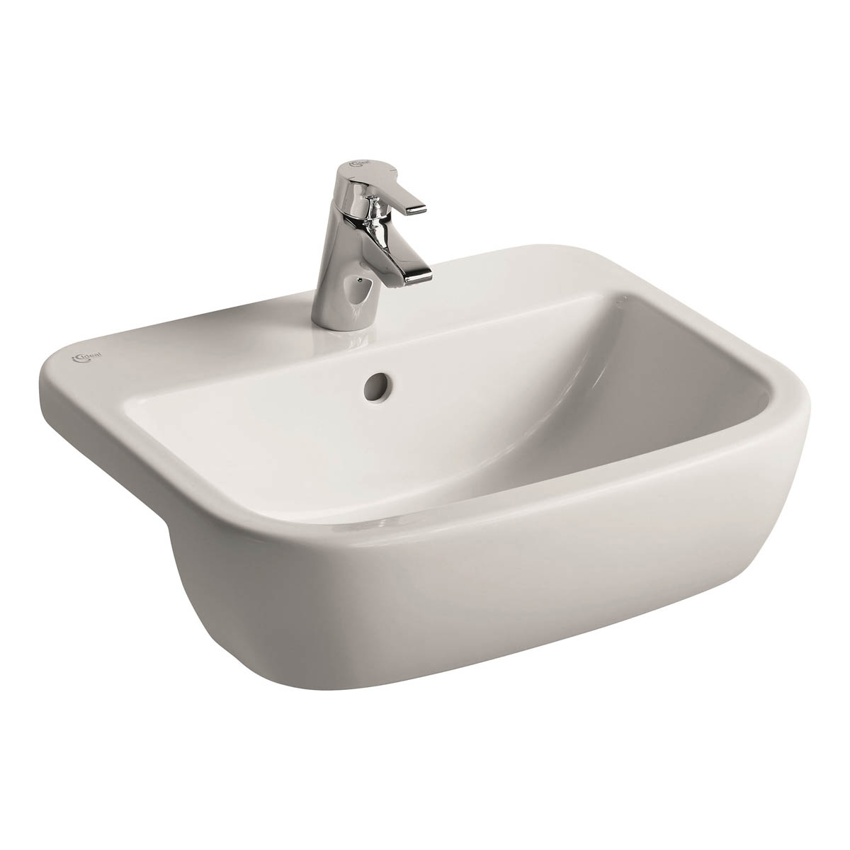 Bathroom Basin Sink White D Shaped Semi Recessed Compact Cloakroom Modern - Image 1