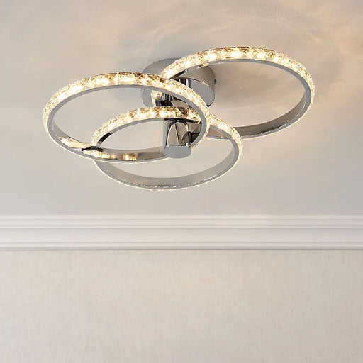 LED Ceiling Light Pendant 3 Way Chrome Contemporary Decorative Rings Design 1.2W - Image 1