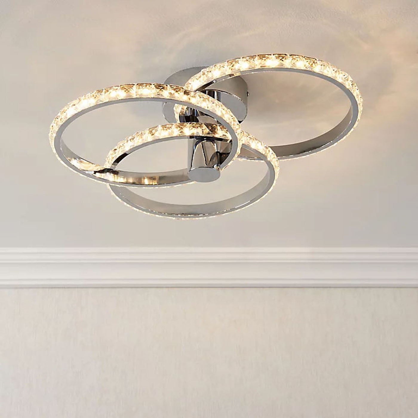 LED Ceiling Light 3 Way Chrome Pendant Warm White 	1500lm Living Room Bedroom - Image 1