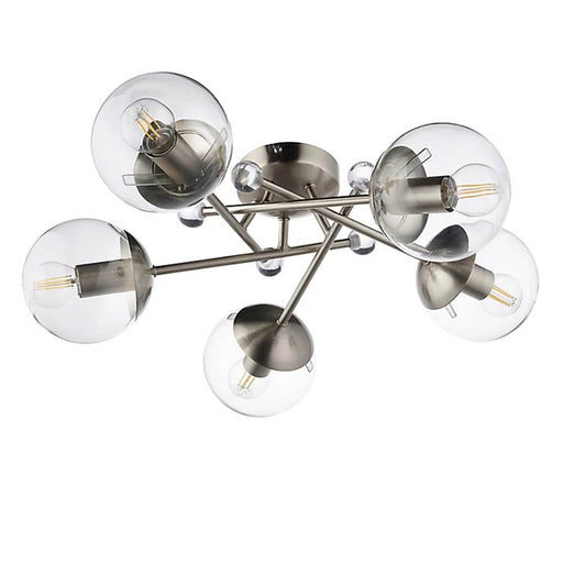 Ceiling Lamp 5 Way Multi Arm Retro Nickel Effect Dimmable Light For Any Room 6W - Image 1