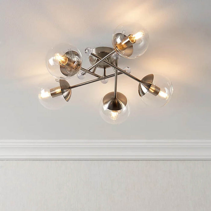Ceiling Lamp 5 Way Multi Arm Retro Nickel Effect Dimmable Light For Any Room 6W - Image 2