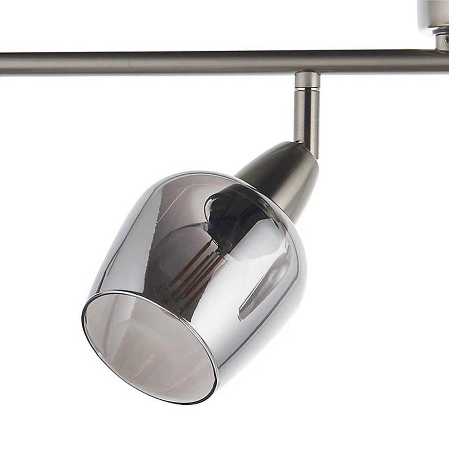 Ceiling Light Bar 4 Way Modern Satin Nickel Effect Dimmable Smoked Glass - Image 2