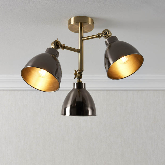 Ceiling Light Antique Brass Effect 3 Way Black Dimmable Bedroom Living Room 40W - Image 2