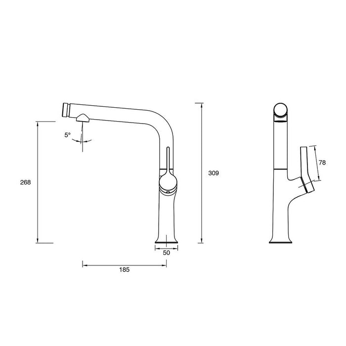 Mixer Tap Side Lever Push Button L Shaped Slim Chrome Effect Contemporary - Image 3