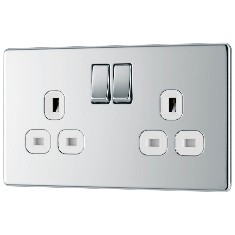 Double Switched Socket 13A 2 Gang Chrome Effect Finish Screwless 5 Pack - Image 7
