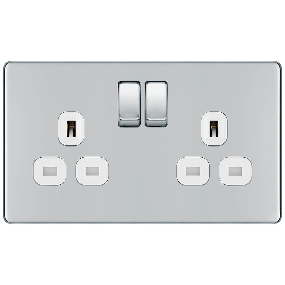 Double Switched Socket 13A 2 Gang Chrome Effect Finish Screwless 5 Pack - Image 2