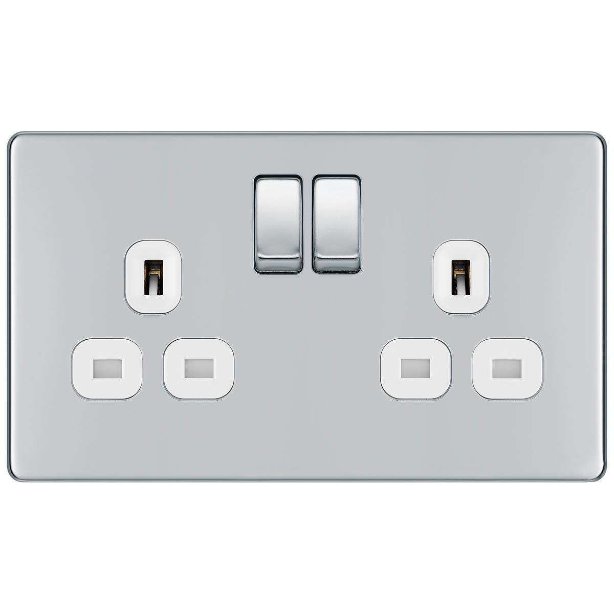Double Switched Socket 13A 2 Gang Chrome Effect Finish Screwless 5 Pack - Image 2