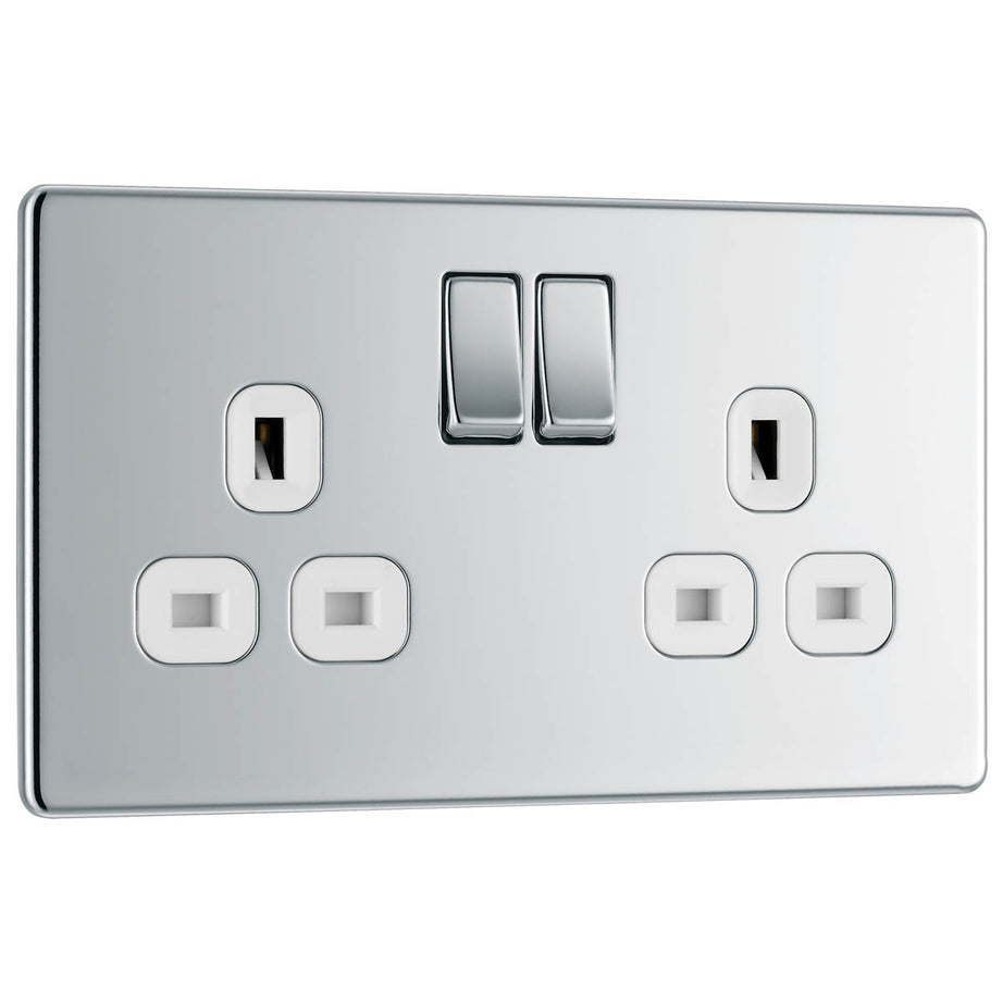 Double Switched Socket 13A 2 Gang Chrome Effect Finish Screwless 5 Pack - Image 3