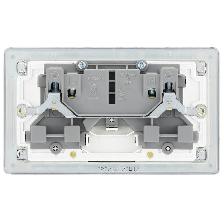 Double Switched Socket 13A 2 Gang Chrome Effect Finish Screwless 5 Pack - Image 4