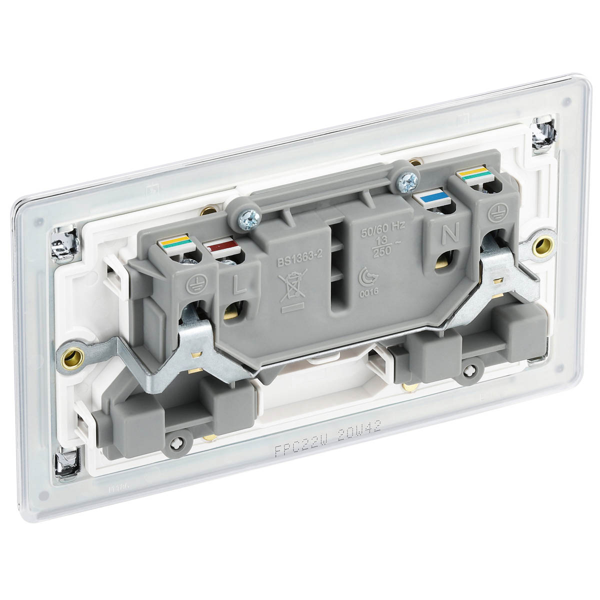 Double Switched Socket 13A 2 Gang Chrome Effect Finish Screwless 5 Pack - Image 6