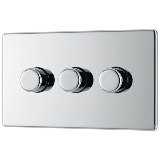 Dimmer Light Switch 3 Gangs 2 Way CFL/LED Chrome Screwless Push On/Off 400W - Image 1