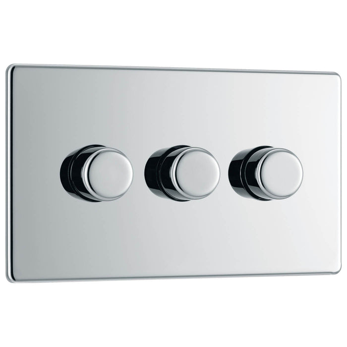 Dimmer Light Switch 3 Gangs 2 Way CFL/LED Chrome Screwless Push On/Off 400W - Image 3