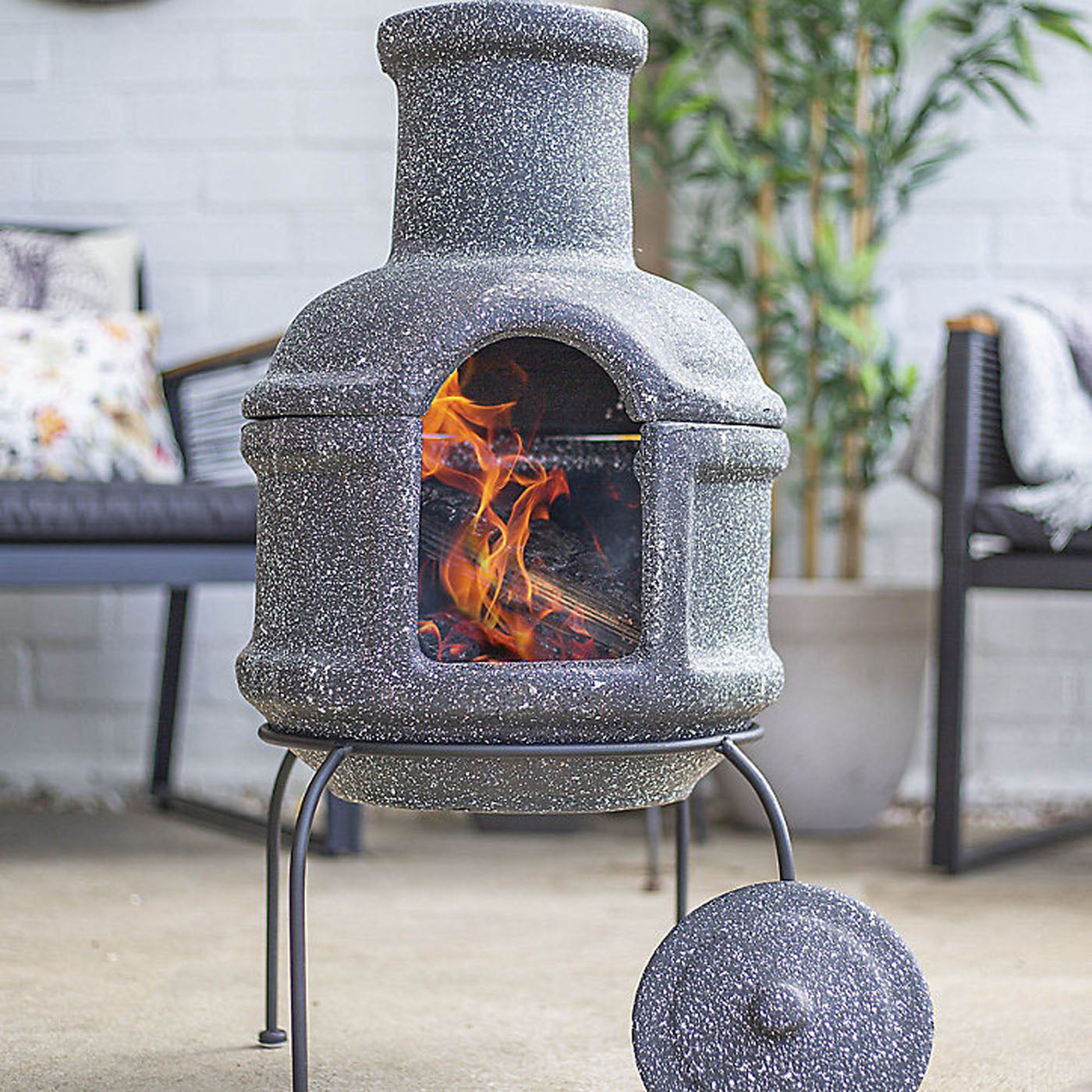 Outdoor Chiminea Patio Wood Burner Fire Heater Modern Clay Grey (H)76c —  iForce Market
